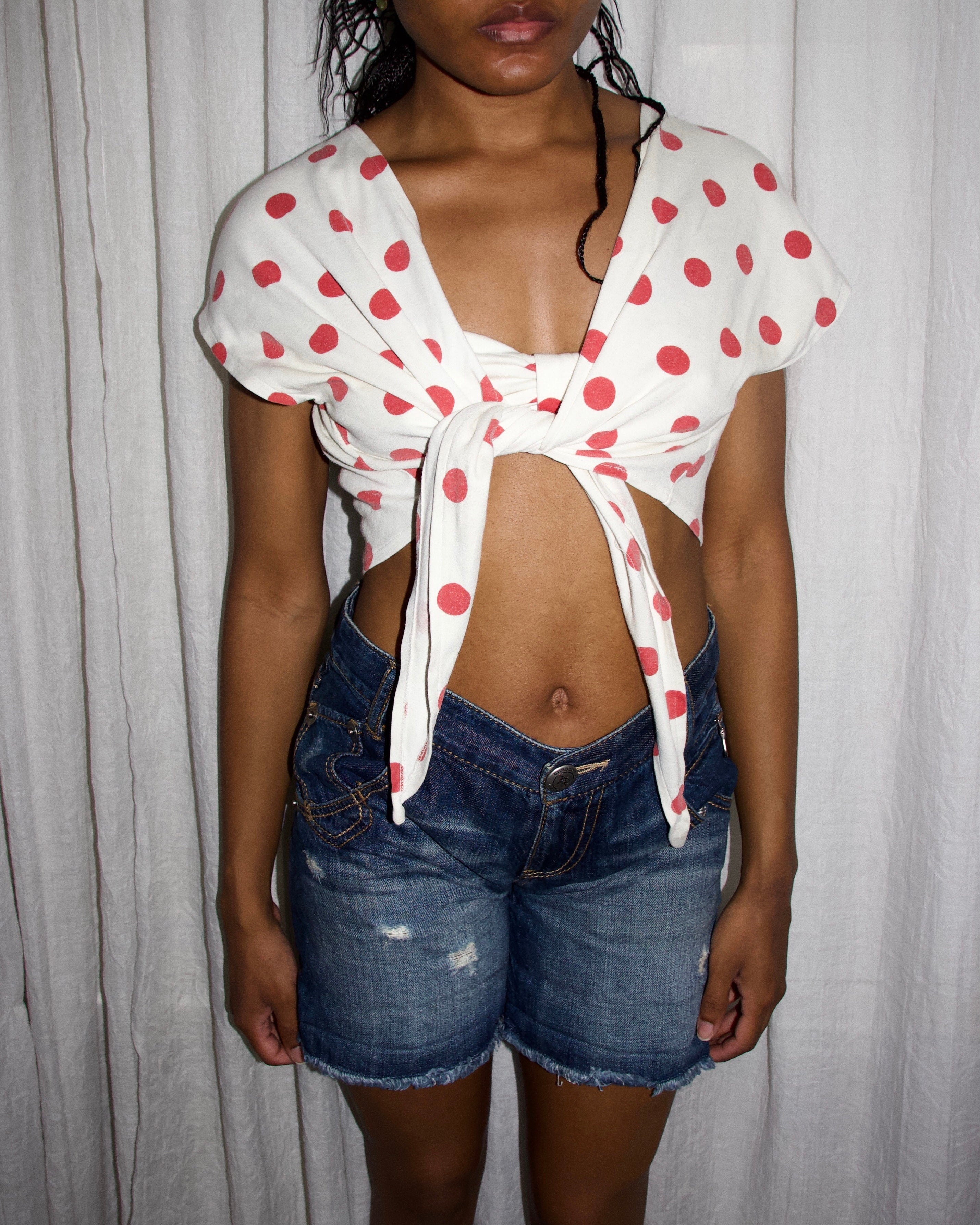 70s Polka Dot Wrap Top Set (S/M)