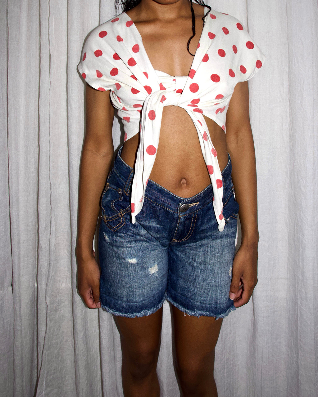 70s Polka Dot Wrap Top Set (S/M)