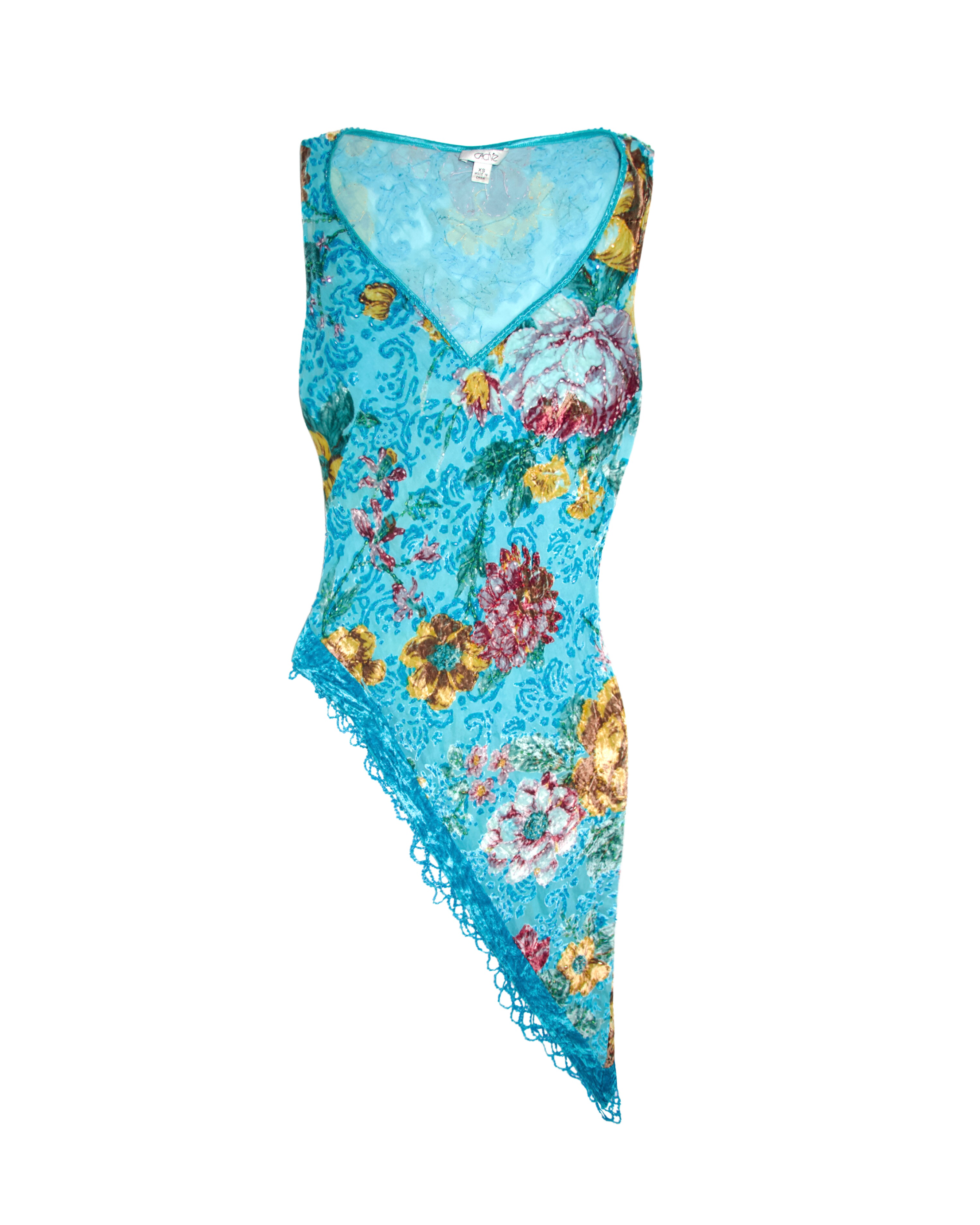 90s Caché Floral Silk Mesh Top