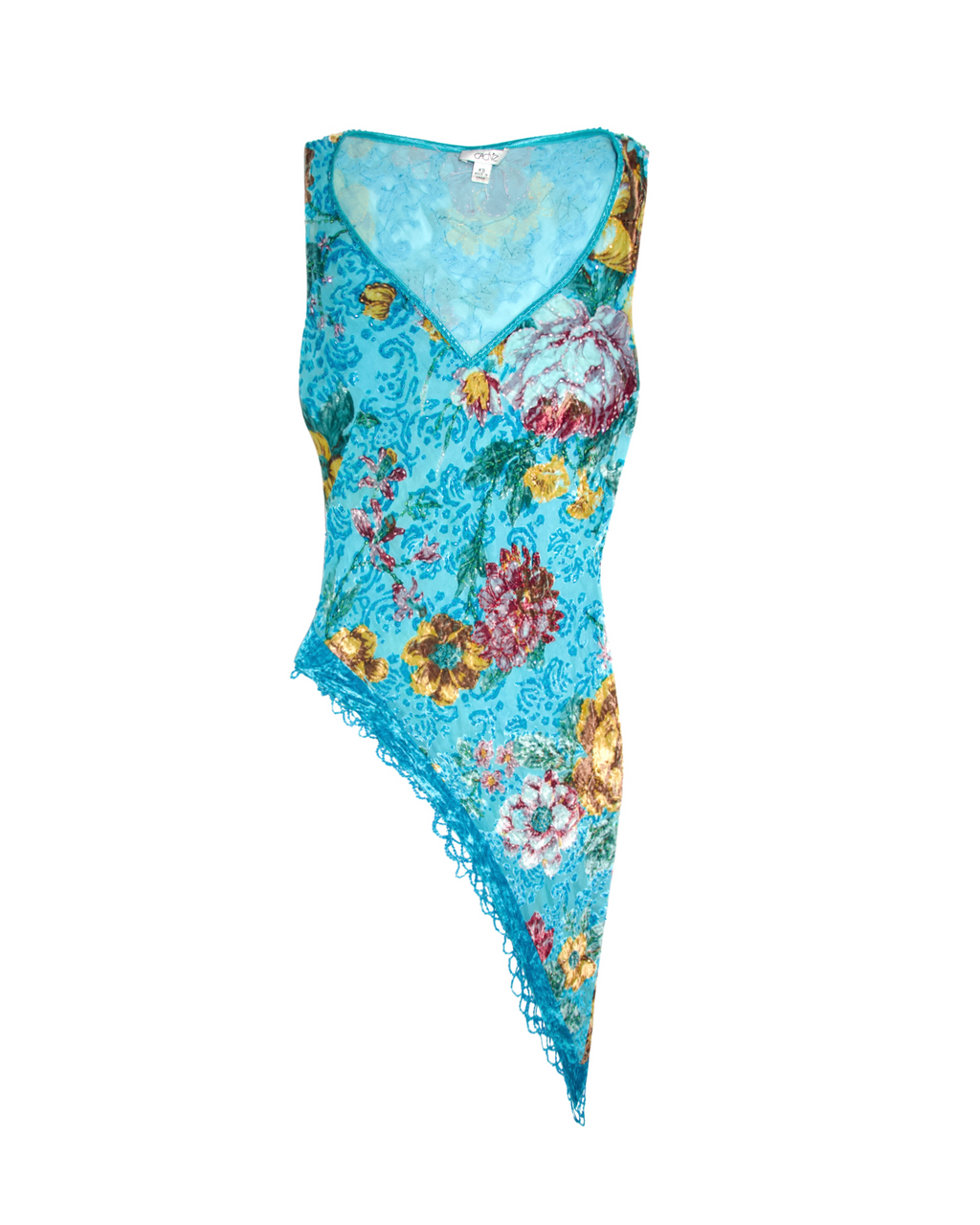 90s Caché Floral Silk Mesh Top