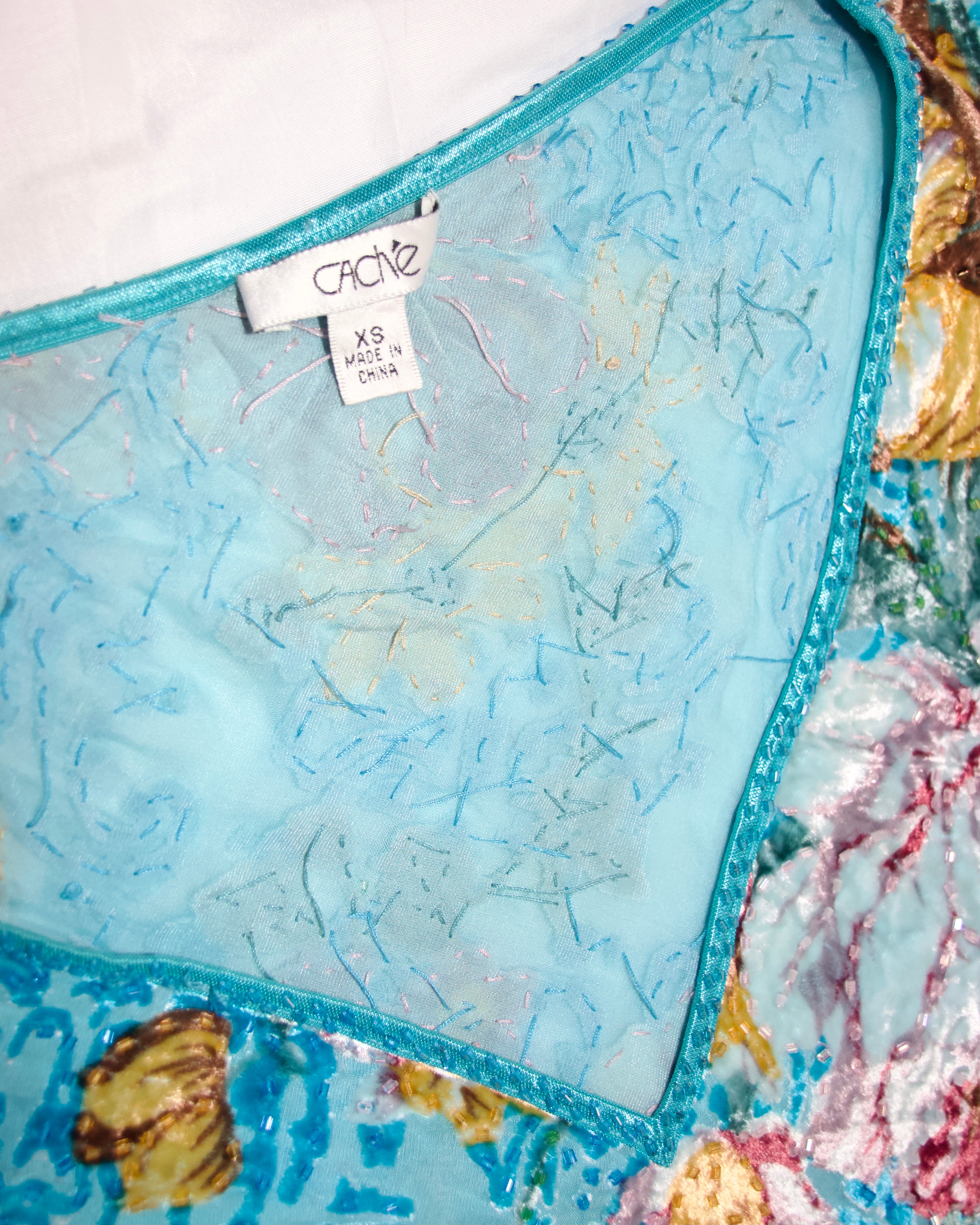 90s Caché Floral Silk Mesh Top