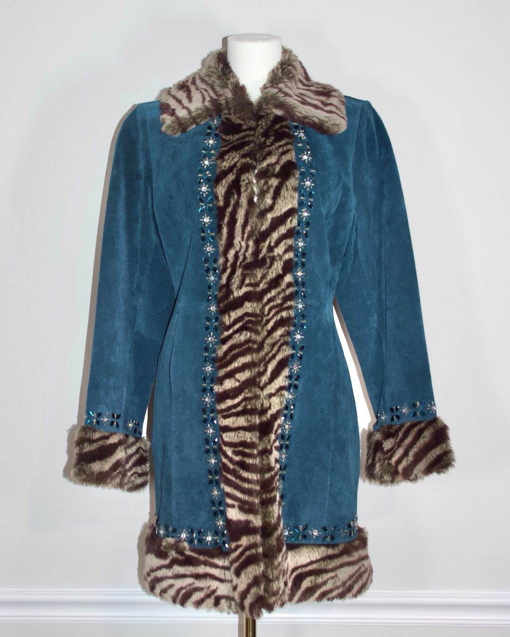 90s Blue Suede Fur Coat
