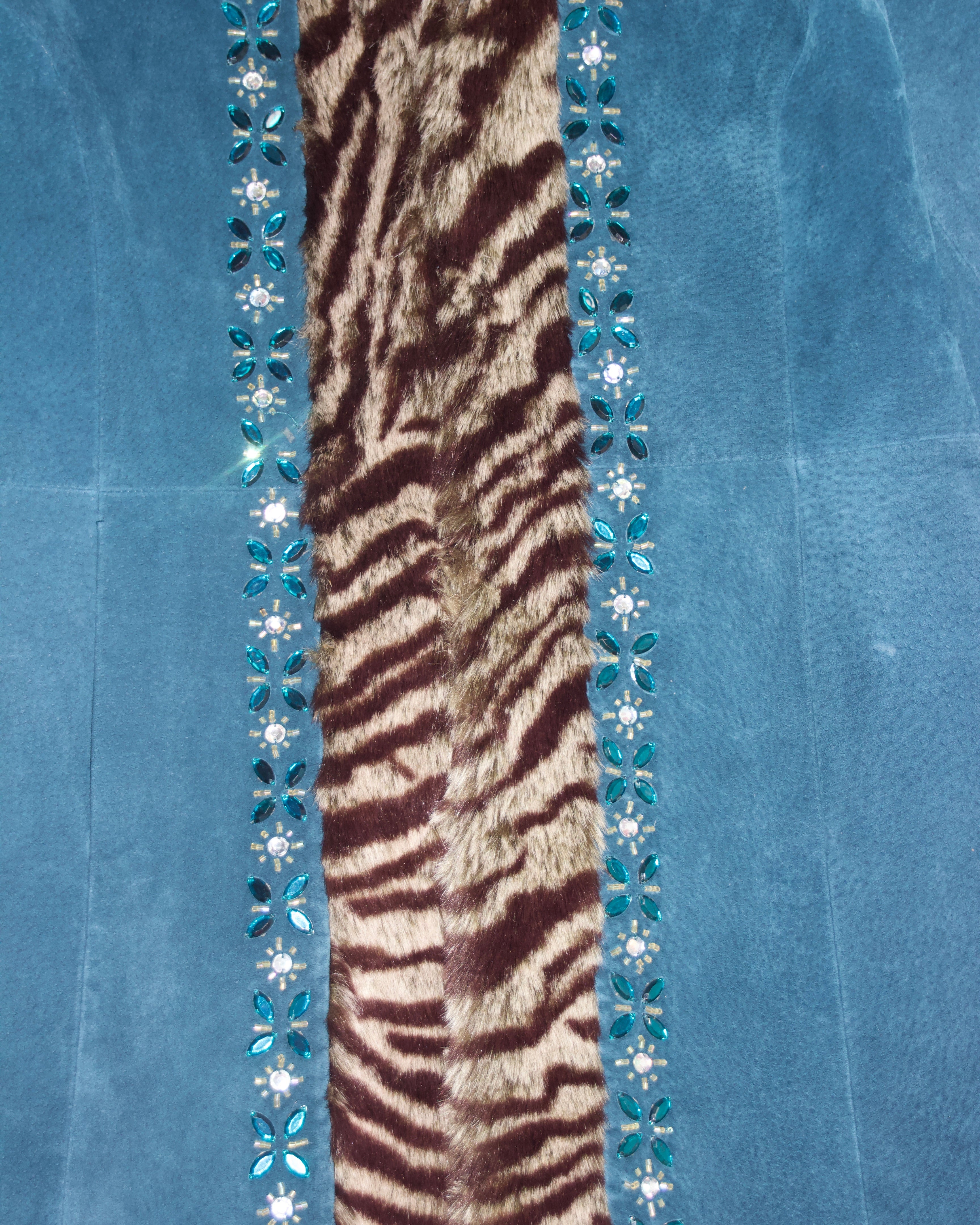 90s Blue Suede Fur Coat