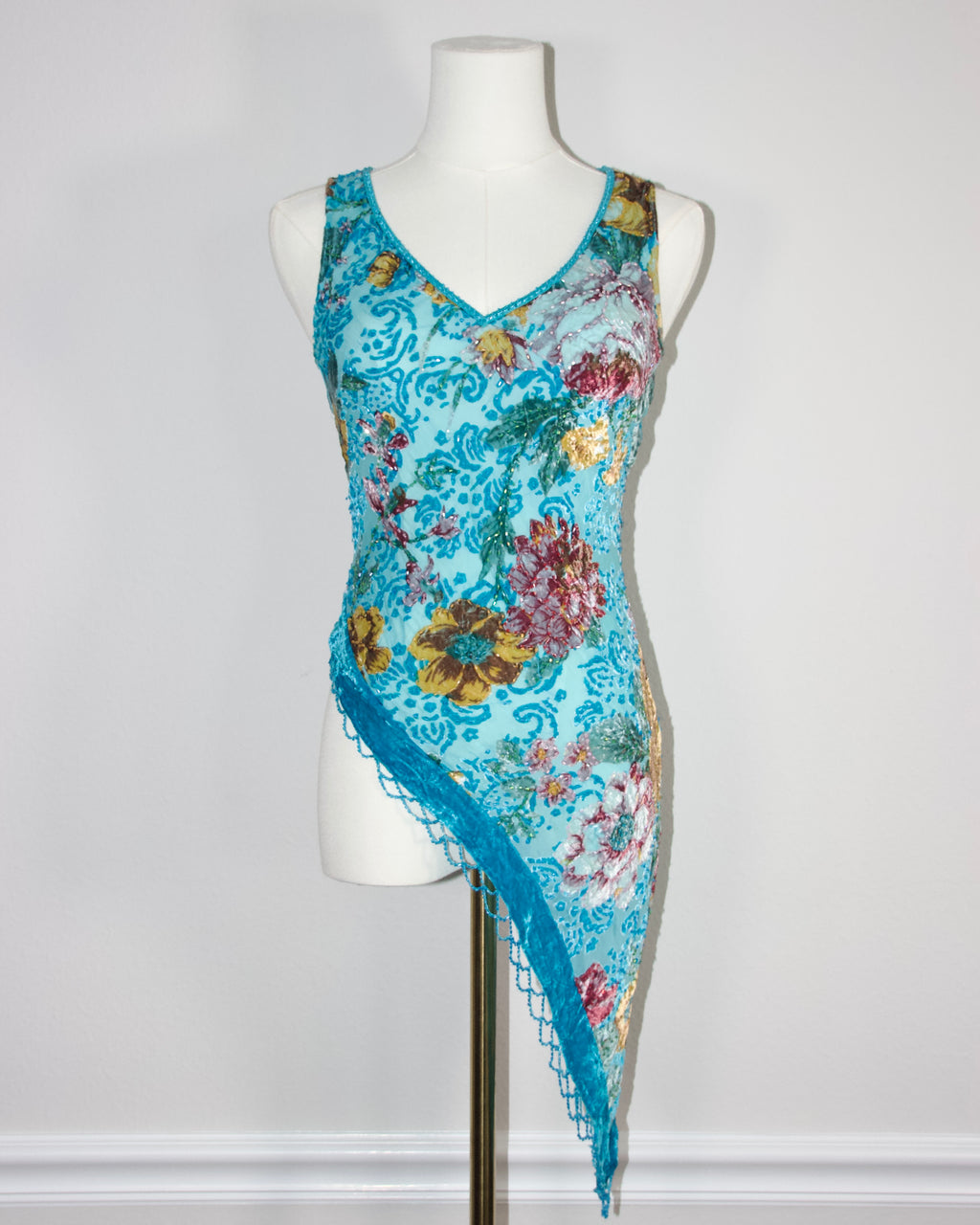 90s Caché Floral Silk Mesh Top