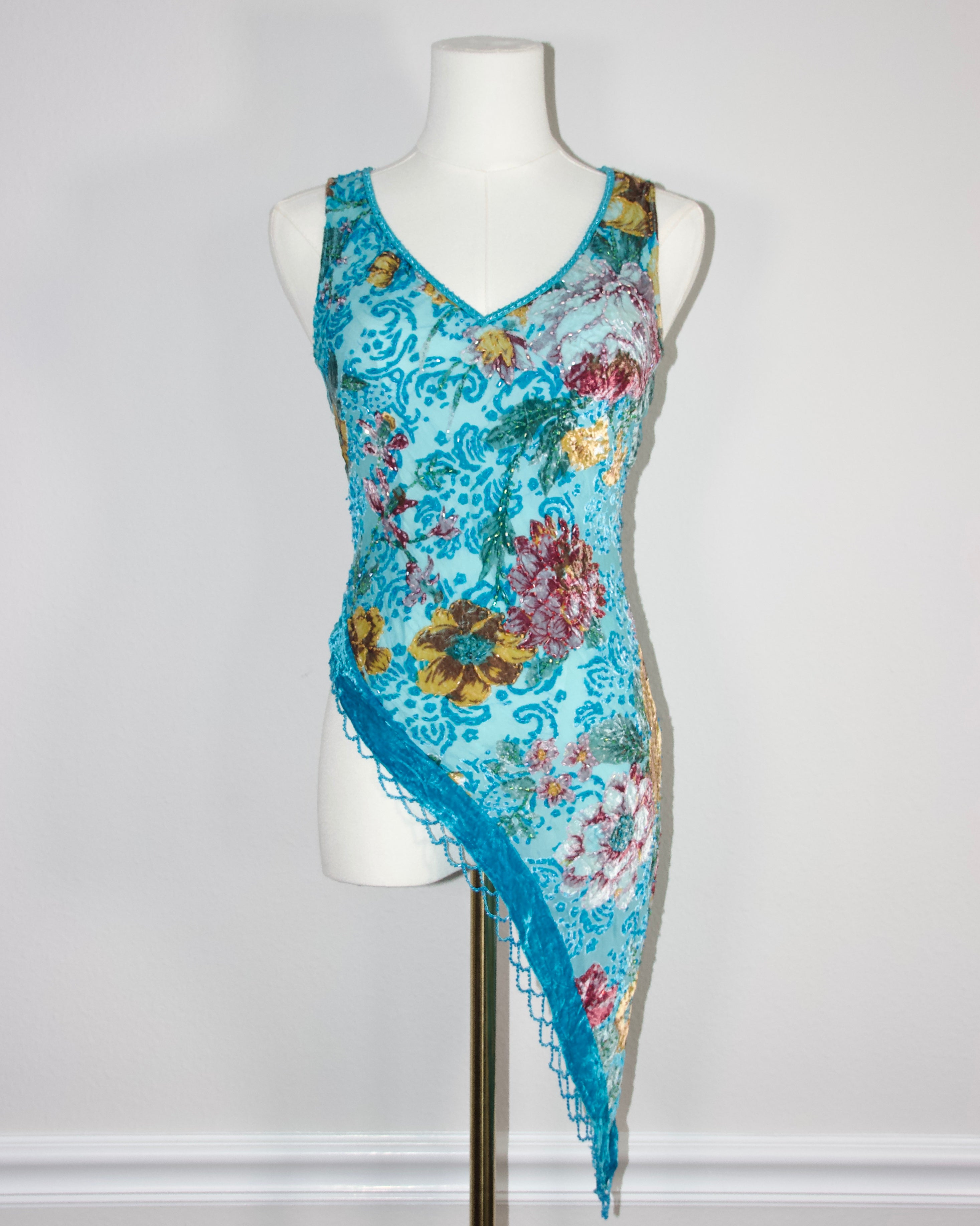 90s Caché Floral Silk Mesh Top