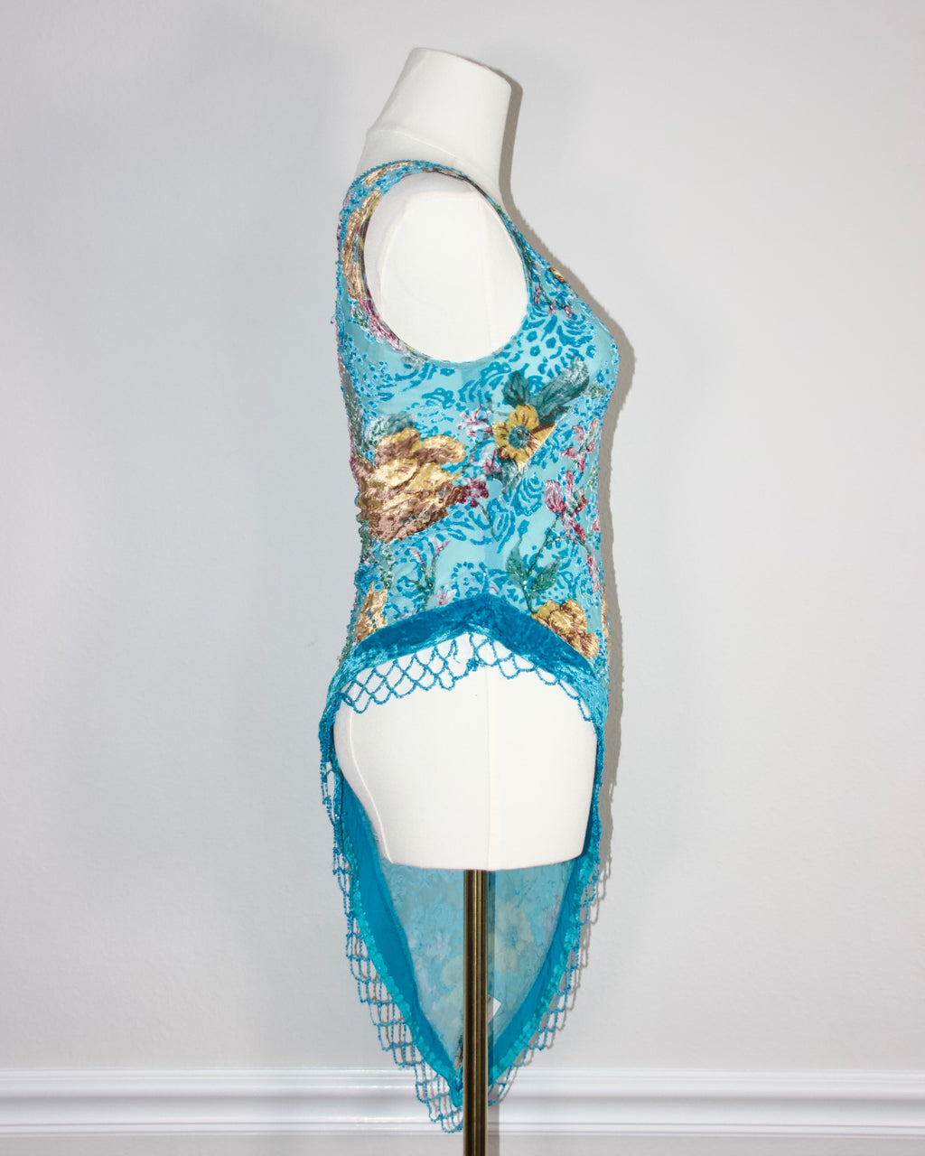 90s Caché Floral Silk Mesh Top