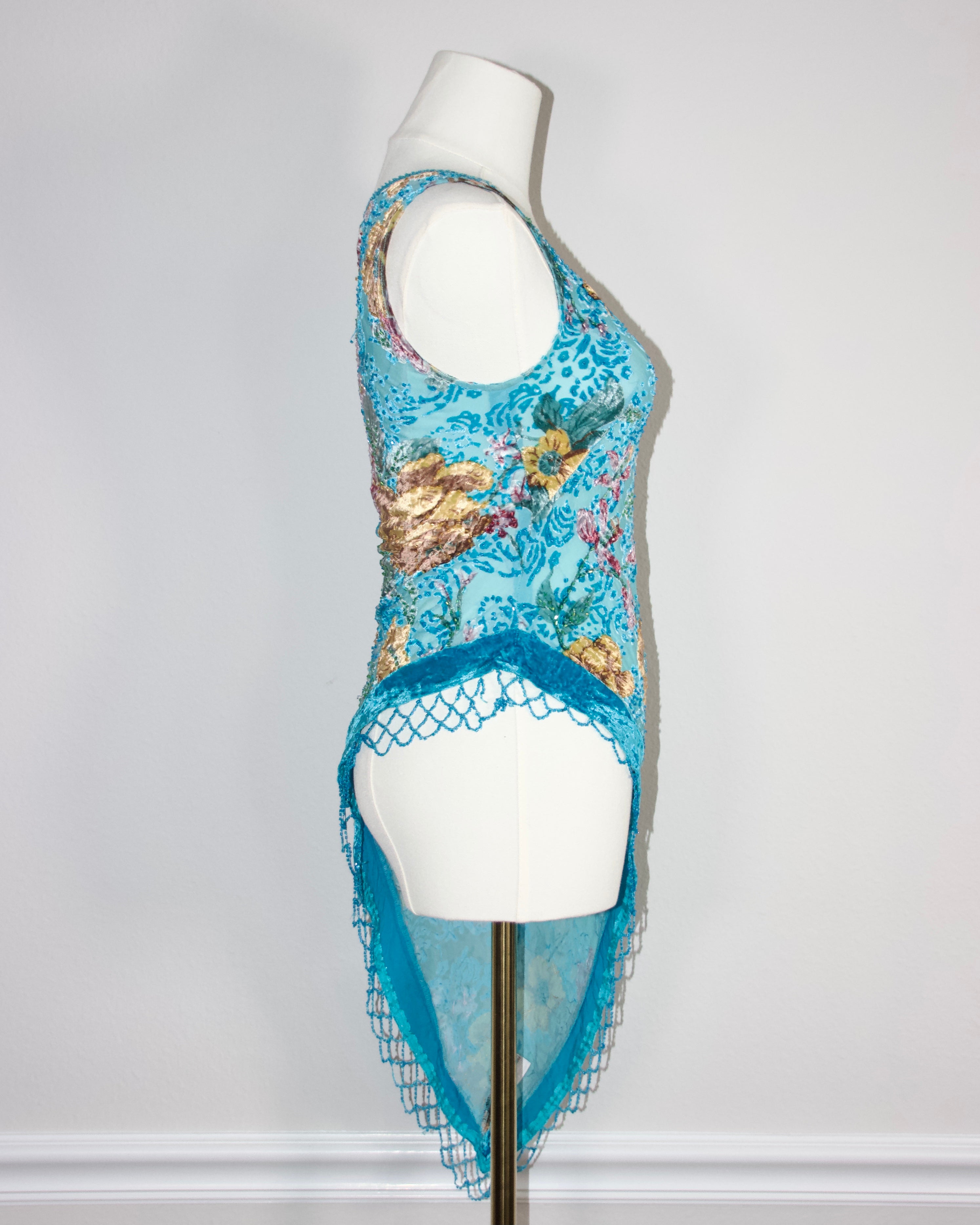 90s Caché Floral Silk Mesh Top