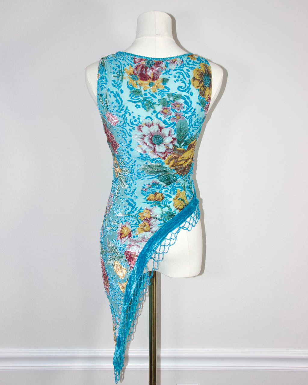 90s Caché Floral Silk Mesh Top