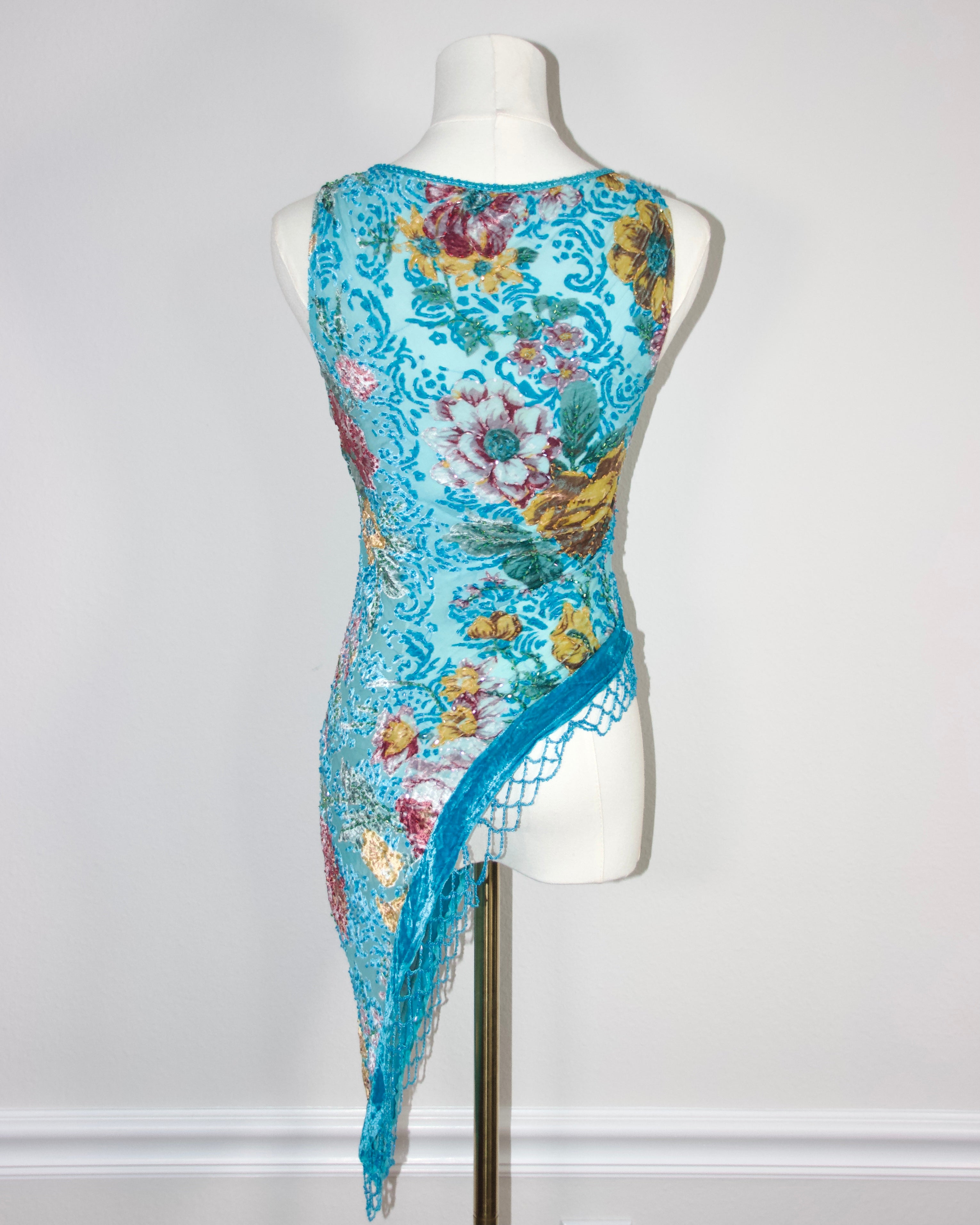 90s Caché Floral Silk Mesh Top