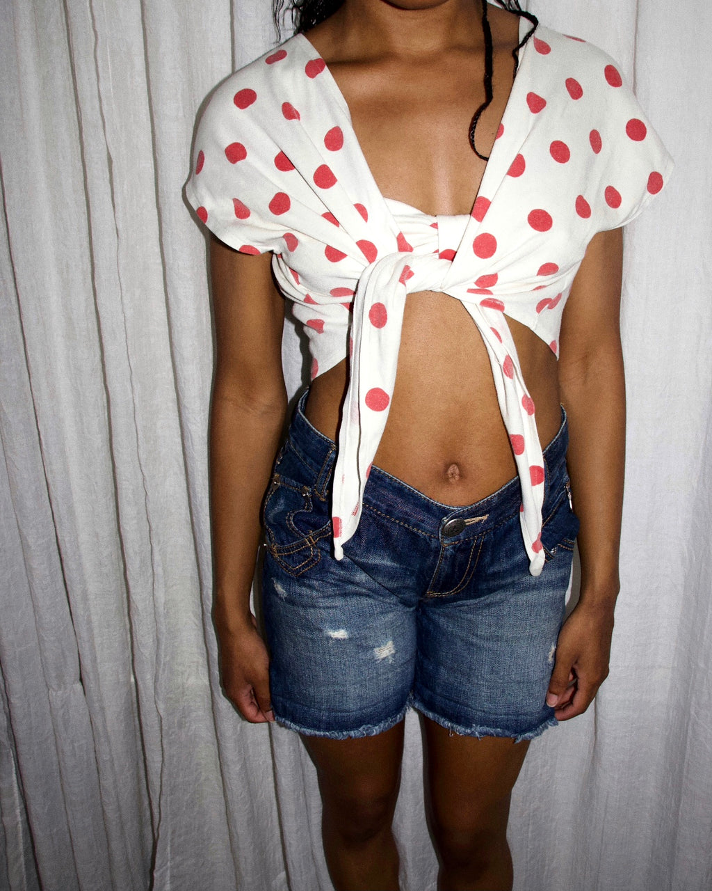 70s Polka Dot Wrap Top Set (S/M)